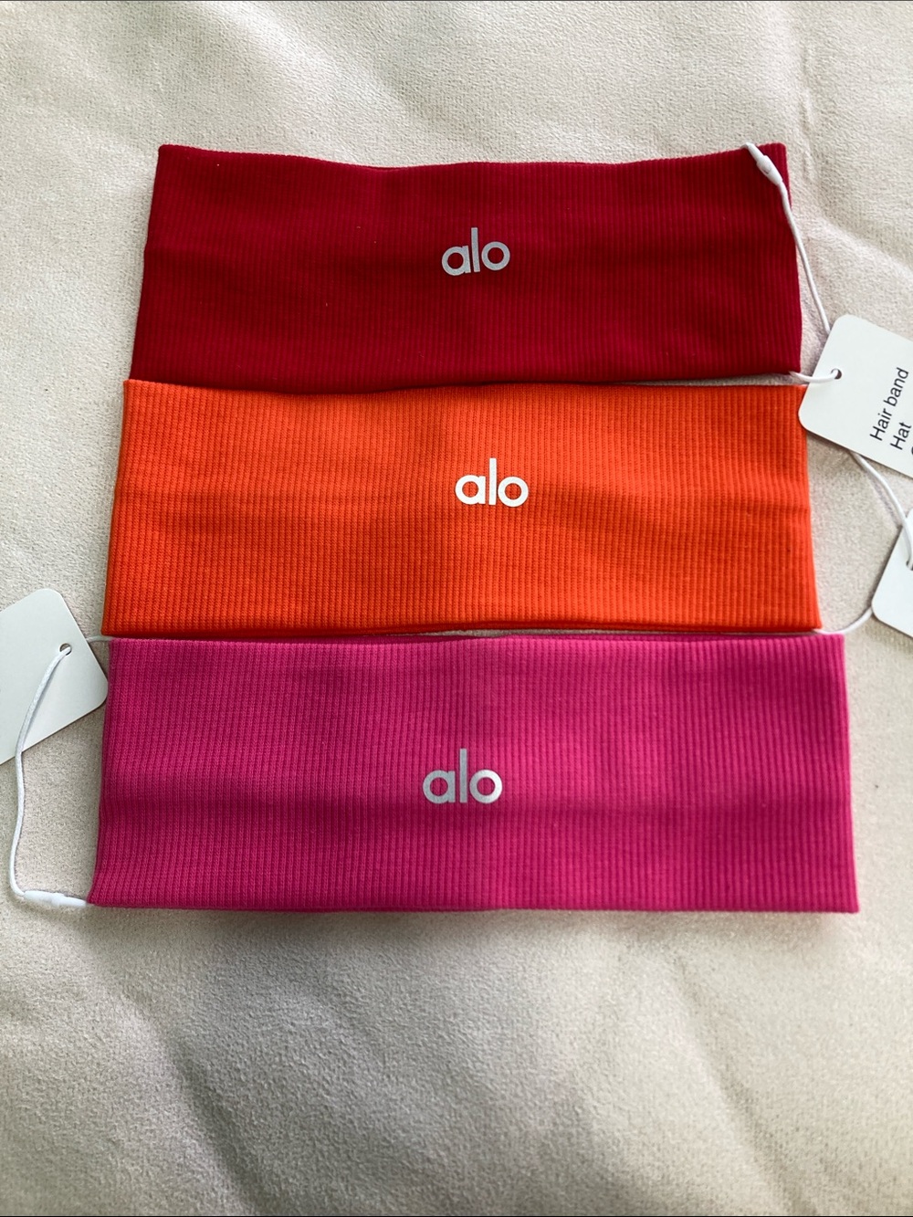 ALO Yoga Kids Ribbed Headbands in Red, Orange, Pink Trio